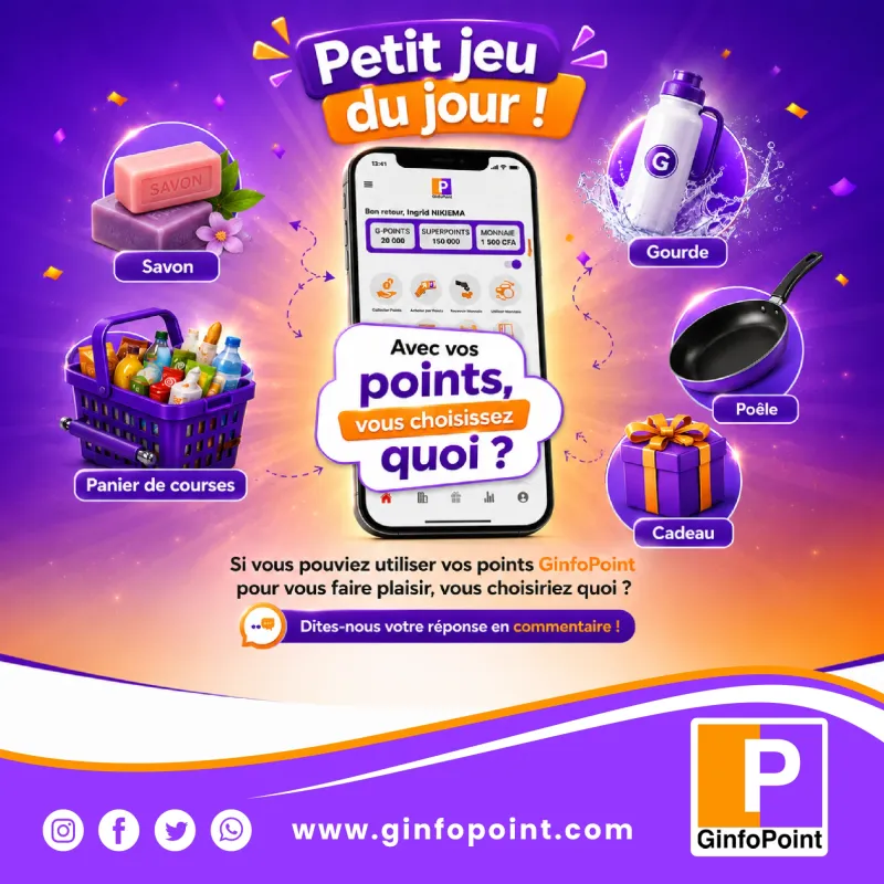 Petit jeu du jour : avec vos points, vous choisissez quoi ? Savon, gourde, poêle, panier de courses ou cadeau.