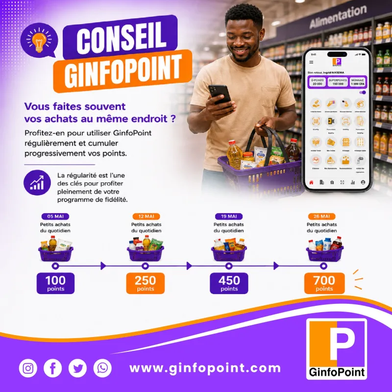 Conseil GinfoPoint : vous faites souvent vos achats au même endroit ? Cumulez progressivement vos points.