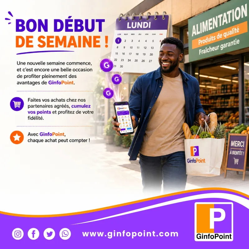 Bon début de semaine ! Faites vos achats chez nos partenaires agréés et cumulez vos points.